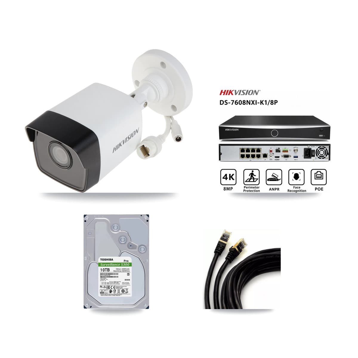 Hikvision 8-Channel 5MP CCTV Kit — 8 Bullet Cameras + 10TB Recording (DS-7608NXI Recorder)