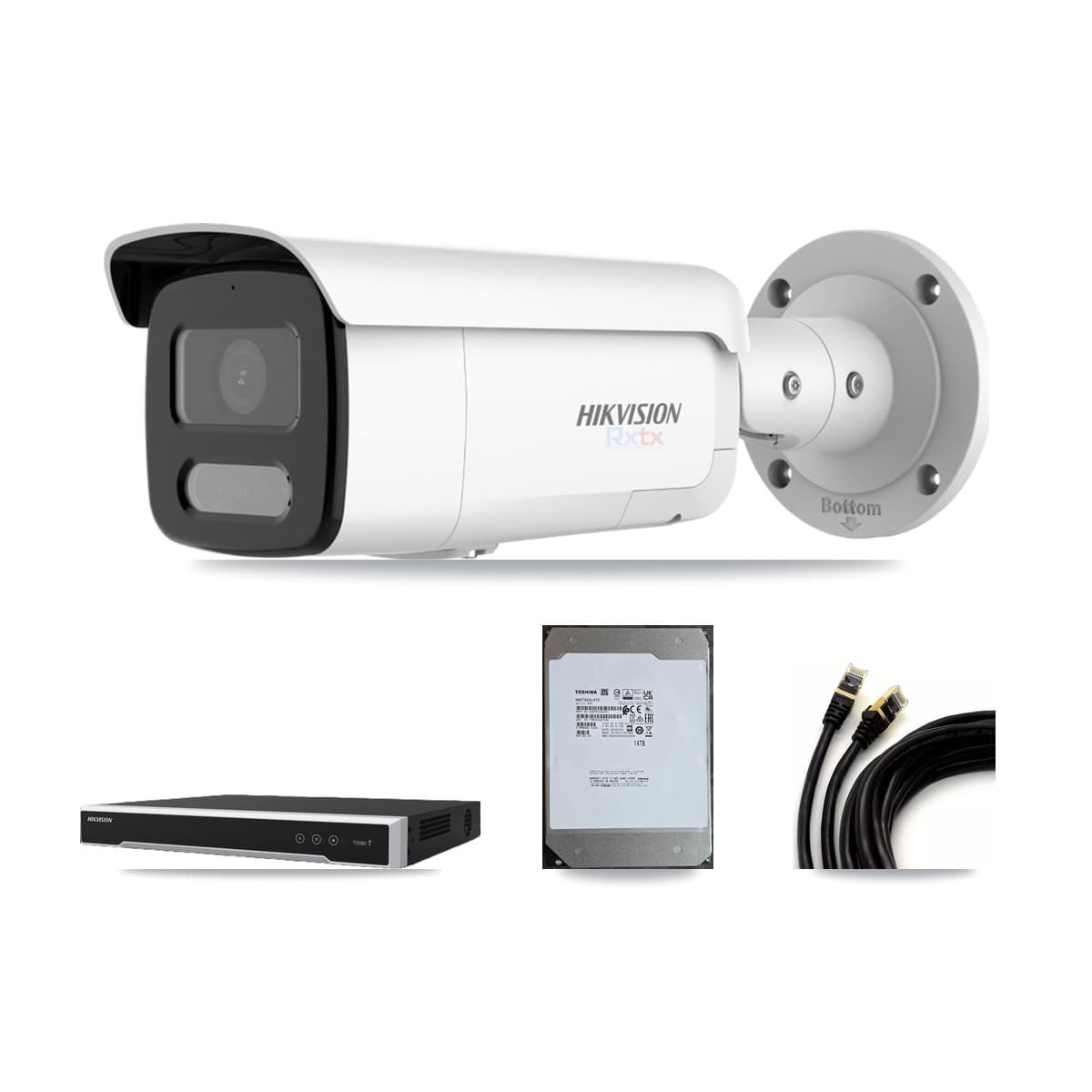 Hikvision 8-Channel 4K CCTV Kit — 8 White Bullet Cameras + 2× 14TB Recording