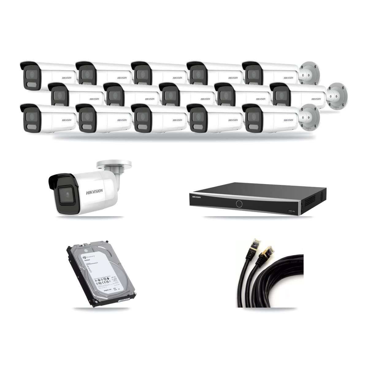 Hikvision 16-Channel 4MP – 4K CCTV Kit — 1 4K + 15 4MP Bullet Cameras + 6TB Recording - Image 1