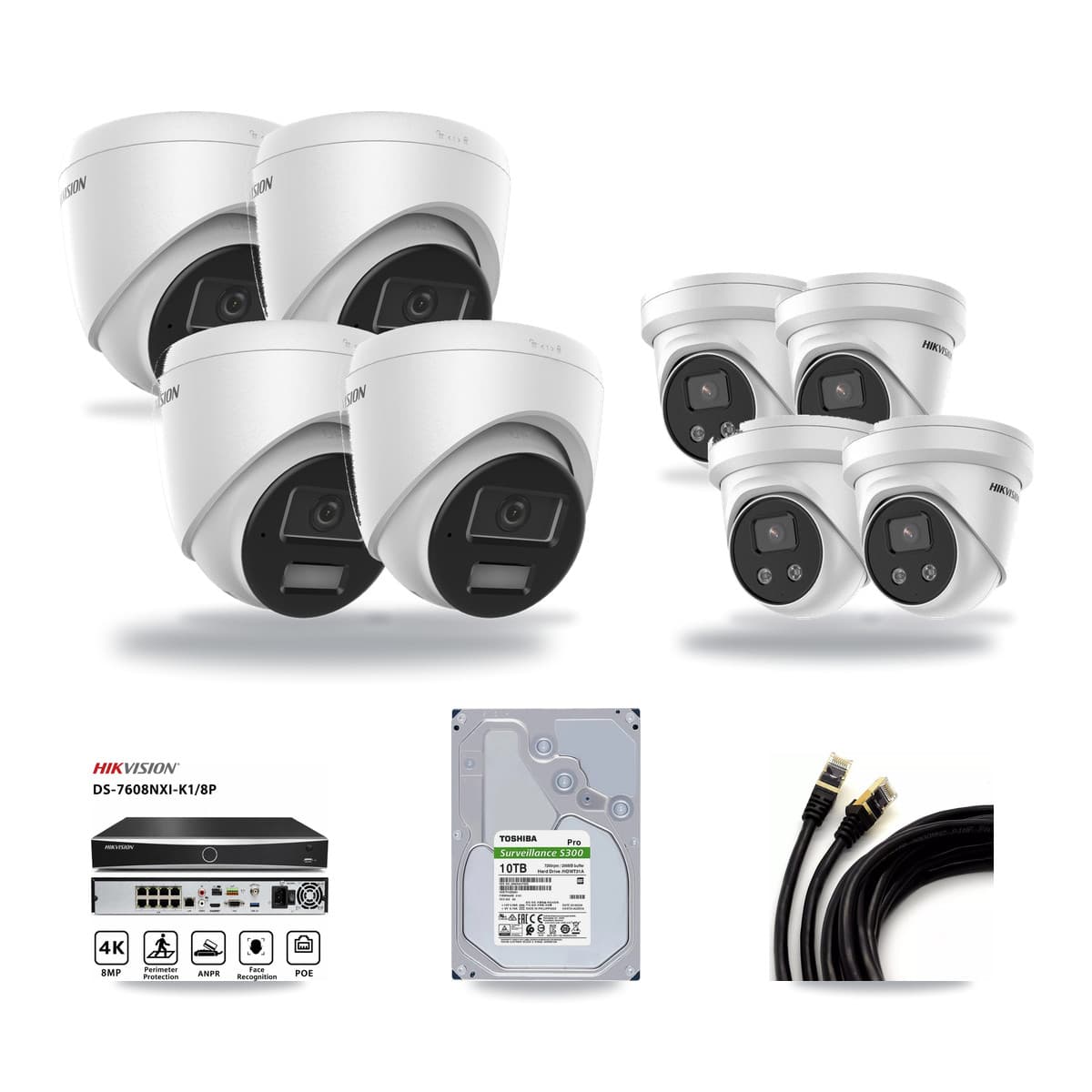 Hikvision 8-Channel 4MP – 5MP CCTV Kit — 4 4MP + 4 5MP Turret Cameras + 10TB Recording - Image 1