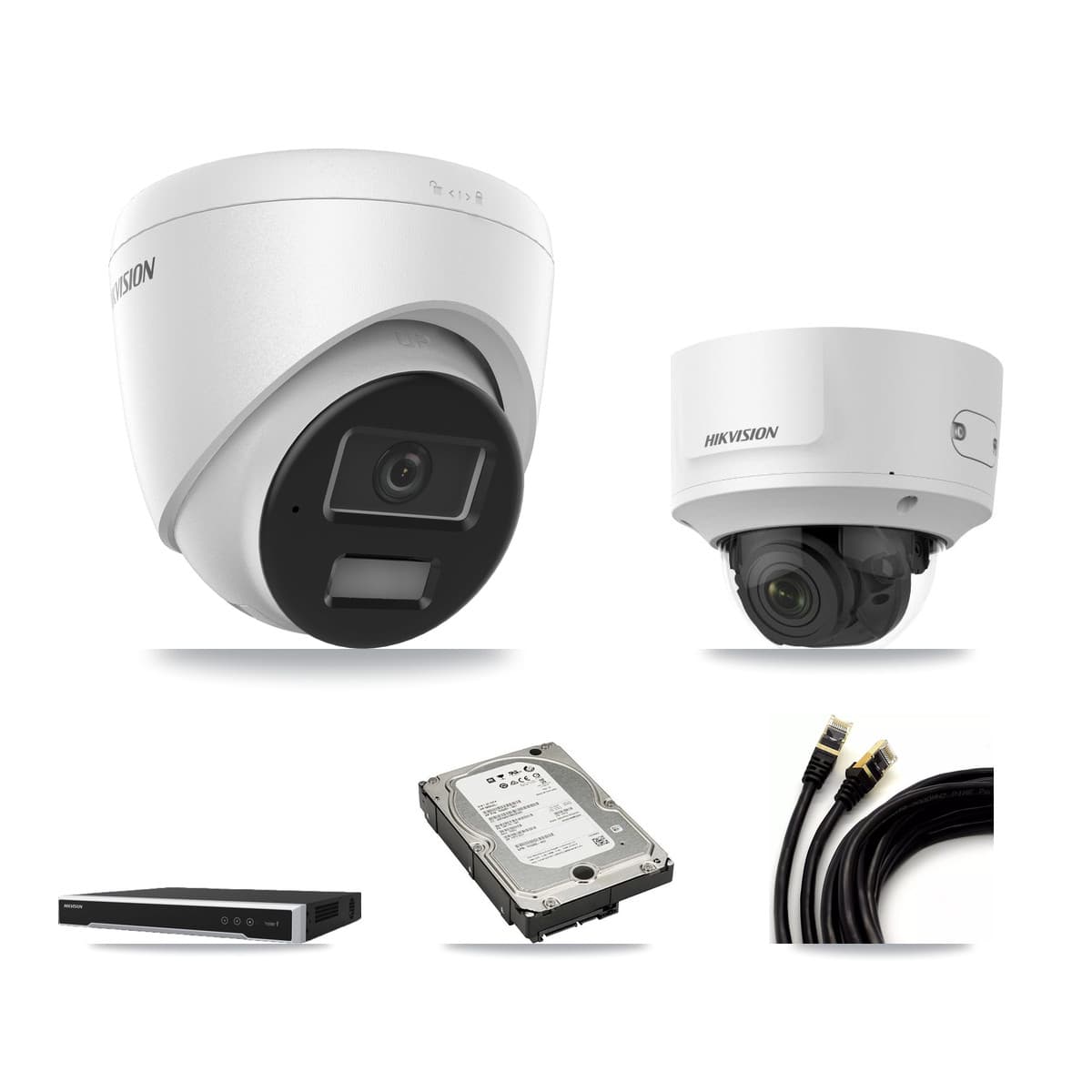Hikvision 8-Channel 2MP – 4MP CCTV Kit — 3 4MP Turret + 1 2MP Dome Cameras + 5TB Recording (DS-7608NI-M2 Recorder)