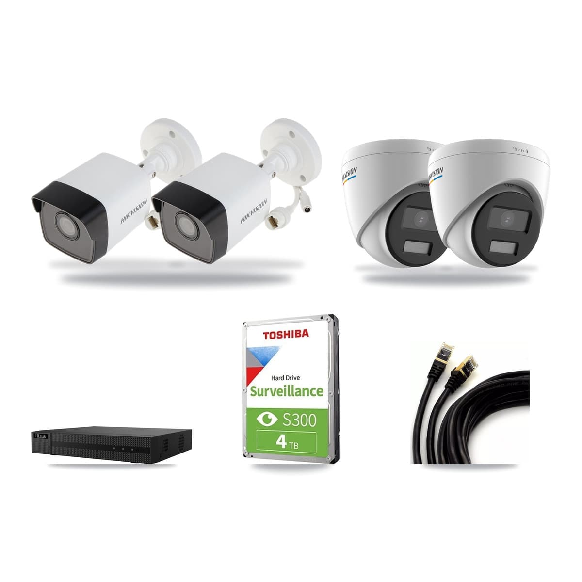 Hikvision & HiLook 8-Channel 2MP – 5MP CCTV Kit — 2 5MP Bullet + 2 2MP Turret Cameras + 4TB Recording (NVR-108MH-D Recorder) - Image 1
