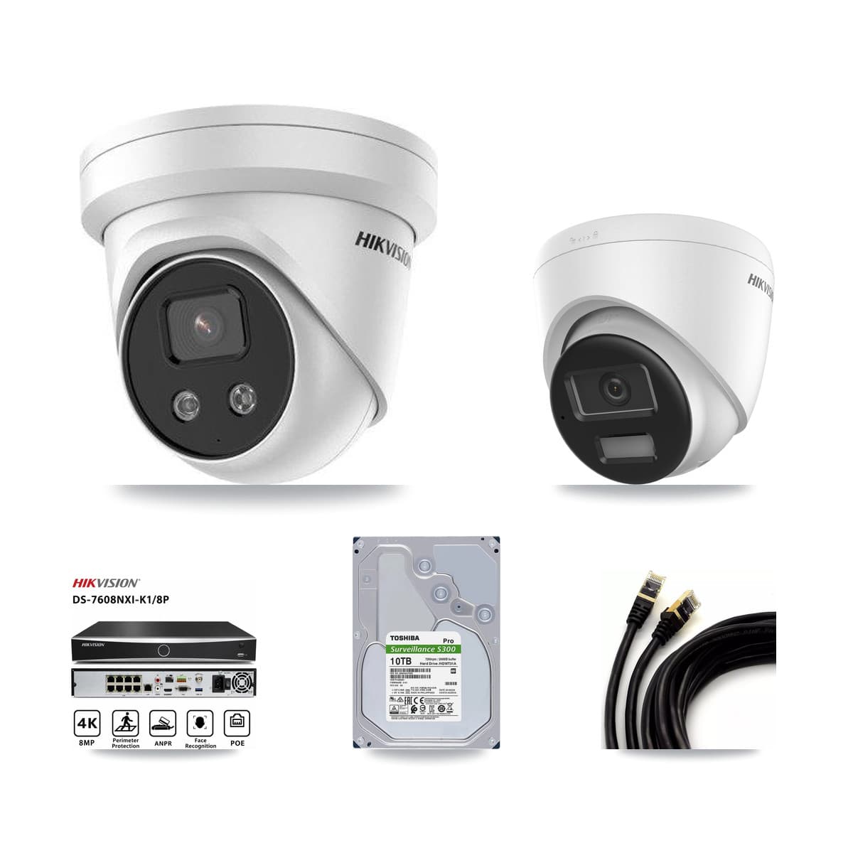 Hikvision 8-Channel 5MP – 4K CCTV Kit — 1 4K + 7 5MP Turret Cameras + 10TB Recording