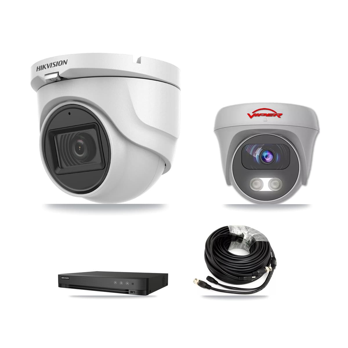 Hikvision & Viper 4-Channel 5MP CCTV Kit — 1 DS-2CE76H0T Turret + 1 White VIPER-5MP-3K Cameras + 3TB Recording (IDS-7204HQHI Recorder) - Image 1