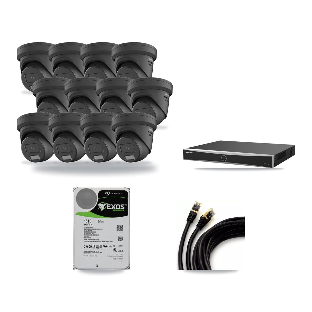 Hikvision 16-Channel 4MP CCTV Kit — 12 Black Turret Cameras + 16TB Recording (DS-7616NXI Recorder) - Image 1