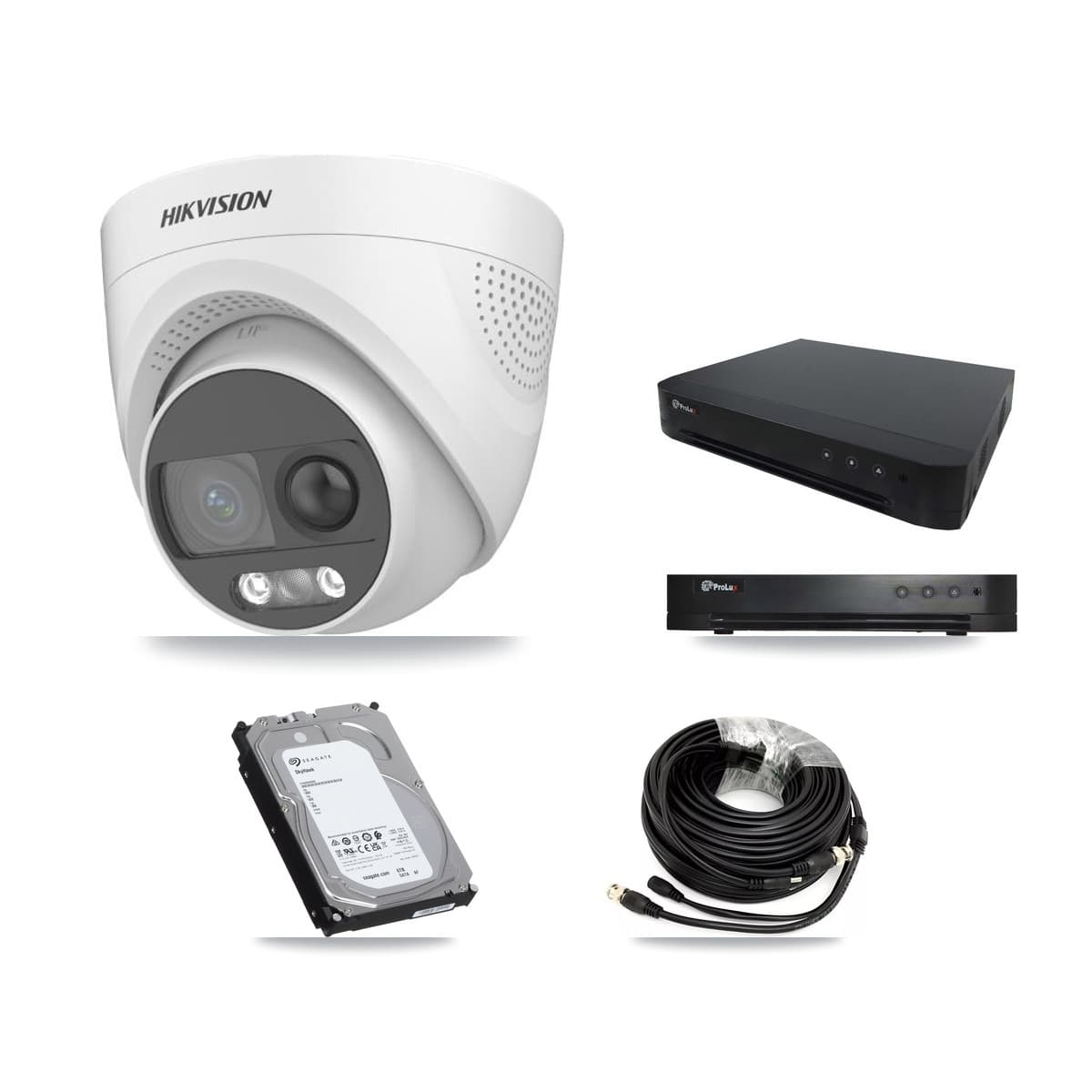 Hikvision & Prolux 16-Channel 5MP CCTV Kit — 8 DS-2CE72KF3T Turret Cameras + 6TB Recording