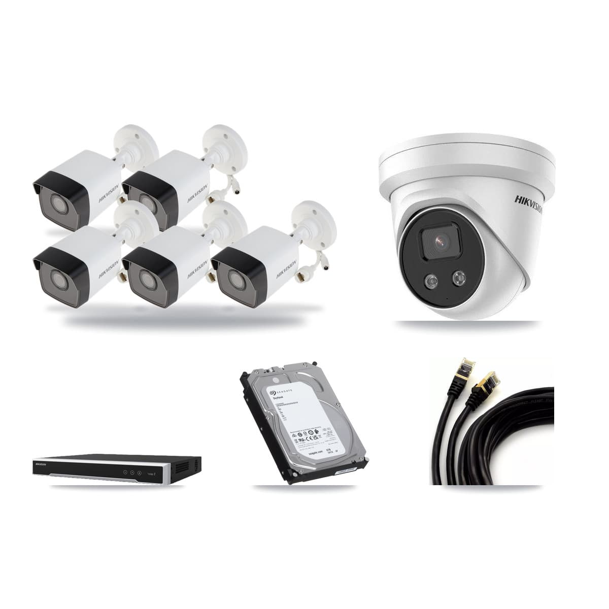 Hikvision 8-Channel 5MP CCTV Kit — 5 Bullet + 1 Turret Cameras + 6TB Recording (DS-7608NI-M2 Recorder) - Image 1
