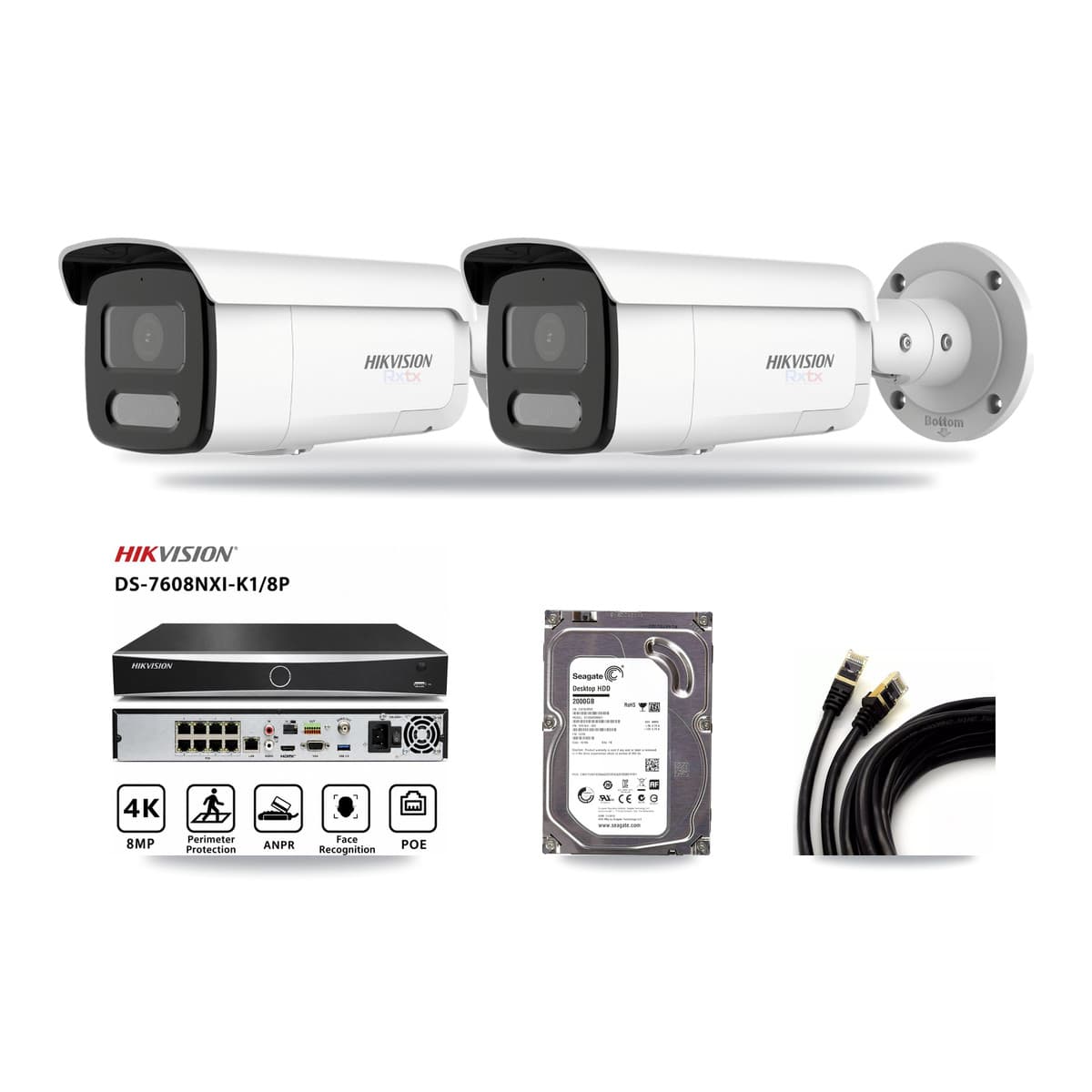 Hikvision 8-Channel 4K CCTV Kit — 2 Bullet Cameras + 2TB Recording - Image 1