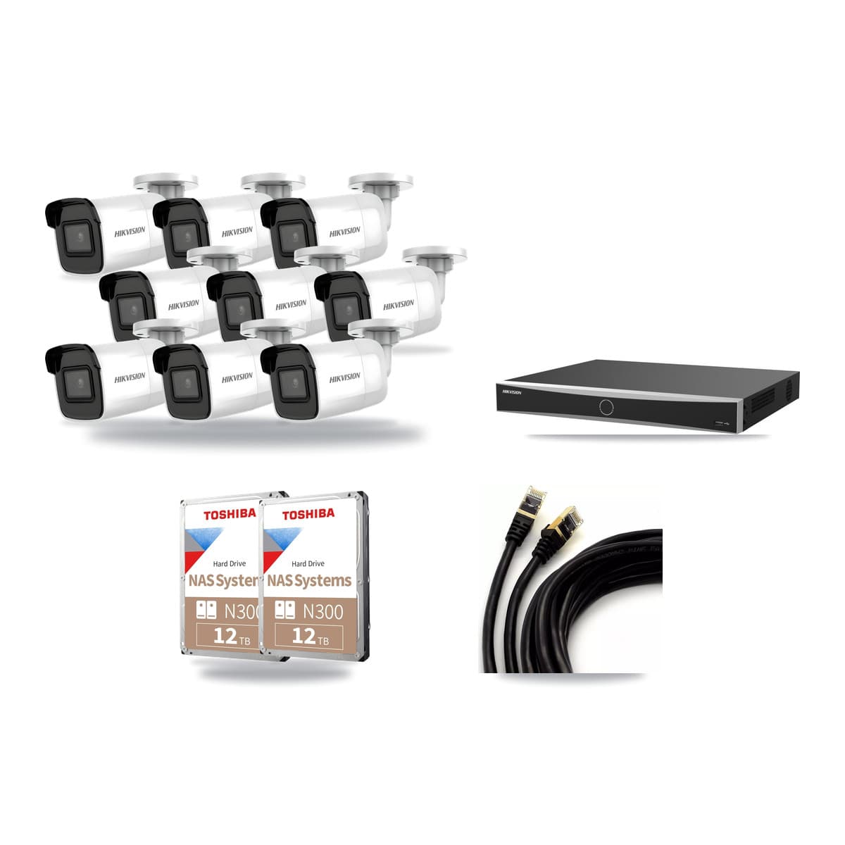 Hikvision 16-Channel 4K CCTV Kit — 9 Bullet Cameras + 2× 12TB Recording (DS-7616NXI Recorder) - Image 1