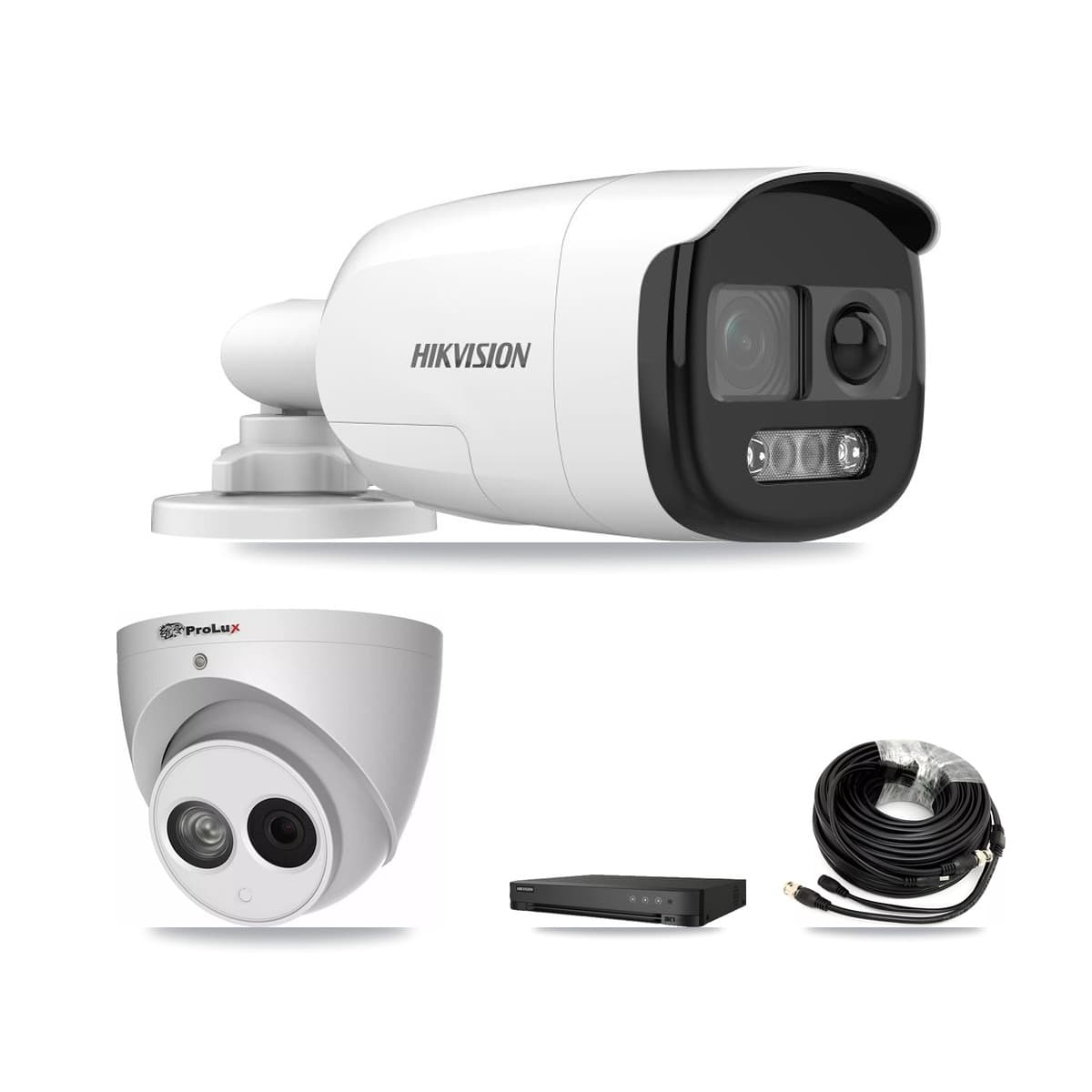Hikvision & Prolux 8-Channel 4MP – 5MP CCTV Kit — 5 DS-2CE12KF3T 5MP Bullet + 1 PXC-612C4W-A 4MP Turret Cameras + 8TB Recording (IDS-7208HQHI Recorder) - Image 1