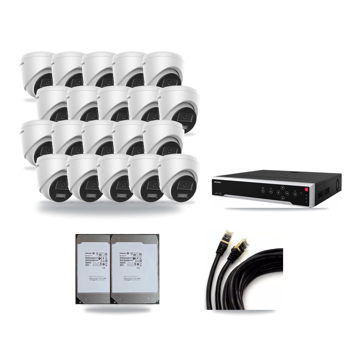 Hikvision 32-Channel 4MP CCTV Kit — 20 Turret Cameras + 2× 14TB Recording - Image 1