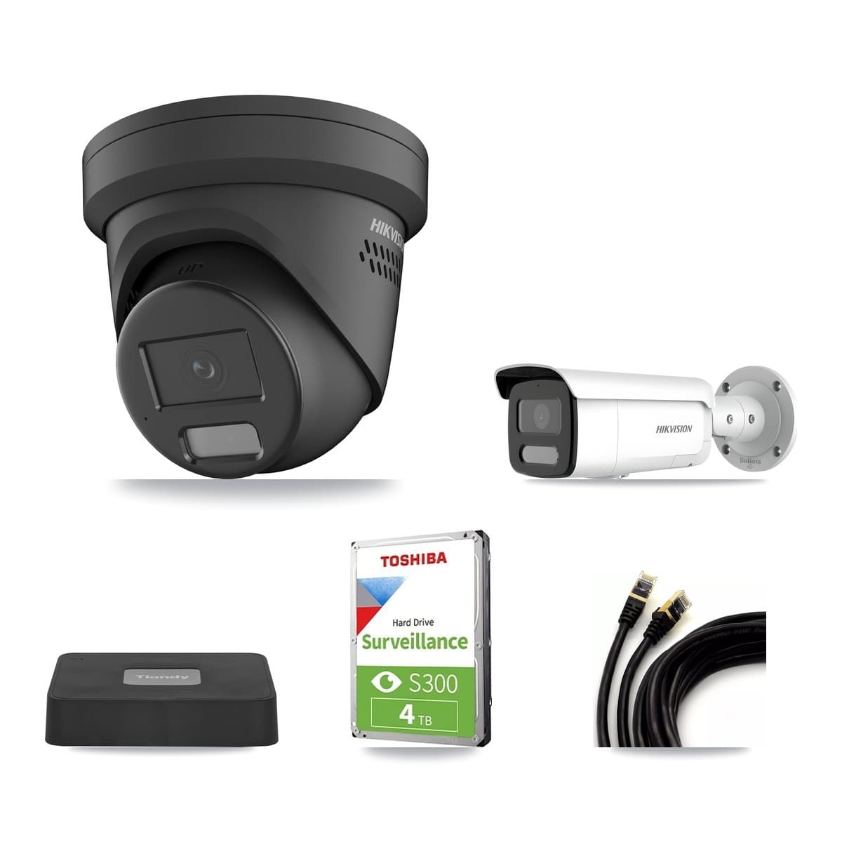 Hikvision & Tiandy 4-Channel 4MP CCTV Kit — 2 Turret + 1 Bullet Cameras + 4TB Recording - Image 1