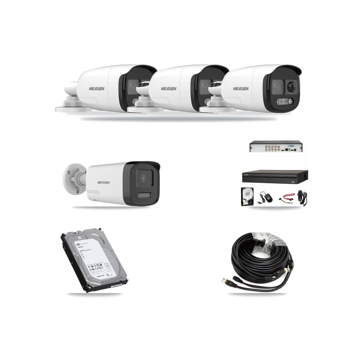 Hikvision & Dahua 8-Channel 5MP CCTV Kit — 3 DS-2CE12KF3T + 1 DS-2CE17K0T Bullet Cameras + 6TB Recording - Image 1