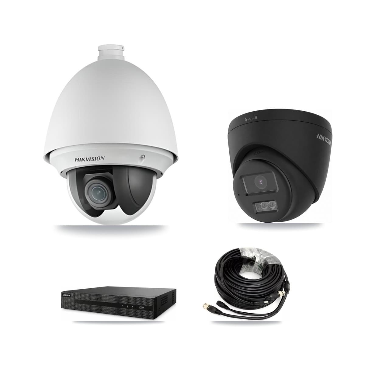 Hikvision 8-Channel 2MP – 4K CCTV Kit — 1 2MP PTZ + 1 Black 4K Turret Cameras + 3TB Recording (DVR-8CH Recorder)