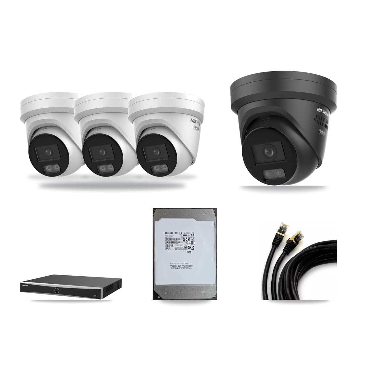 Hikvision 16-Channel 4K CCTV Kit — 3 + 1 Black Turret Cameras + 14TB Recording - Image 1