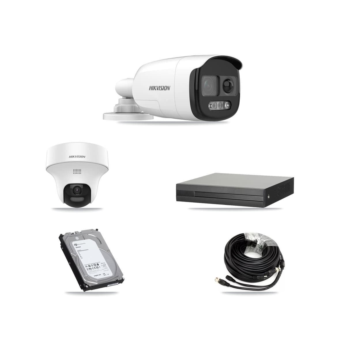 Hikvision 8-Channel 5MP CCTV Kit — 2 DS-2CE12KF3T Bullet + 2 DS-2CE70K0T Turret Cameras + 6TB Recording (XVR-3108HS Recorder)