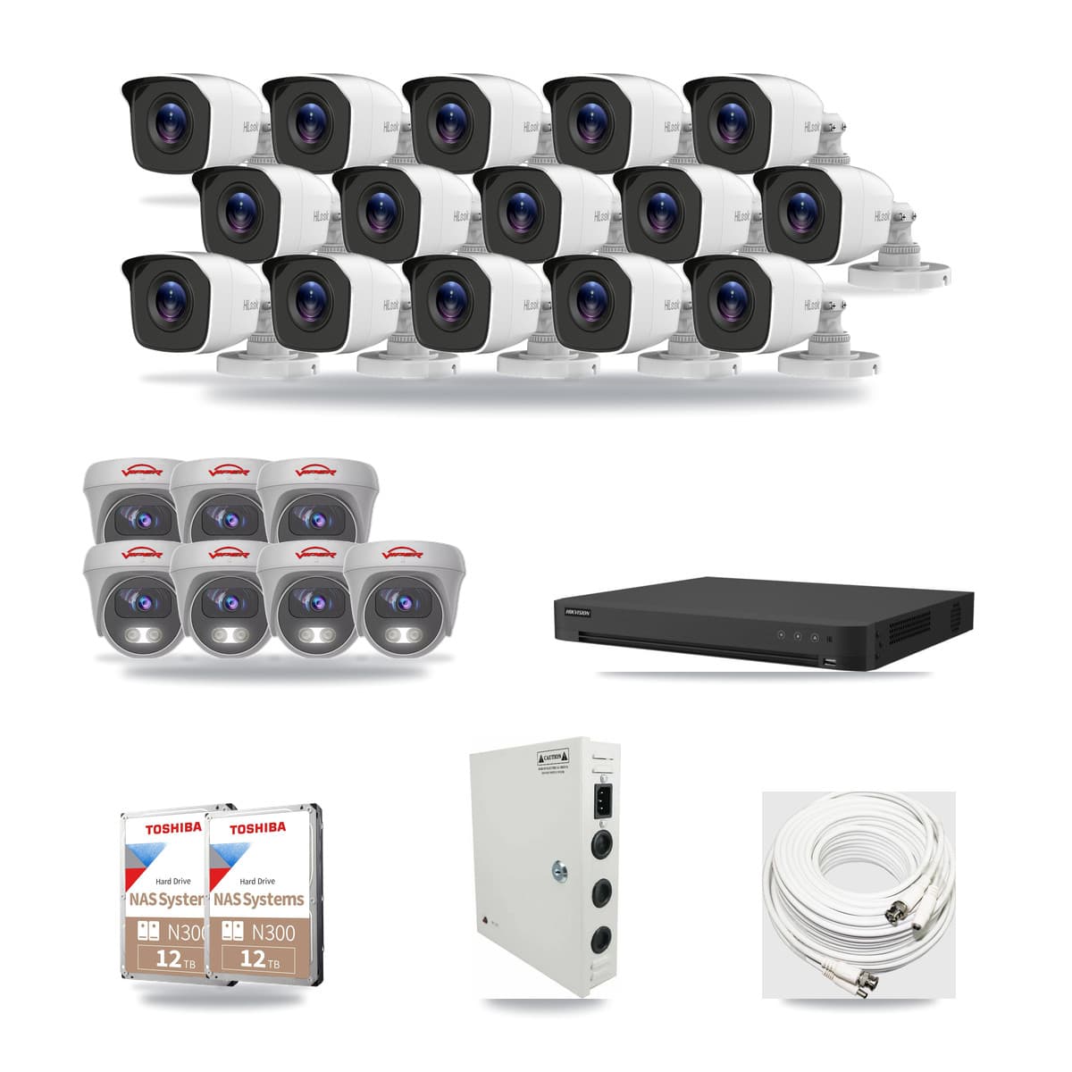 32-Channel 4MP – 5MP CCTV Kit — 15 4MP Bullet + 7 5MP Cameras + 2× 12TB Recording - Image 1