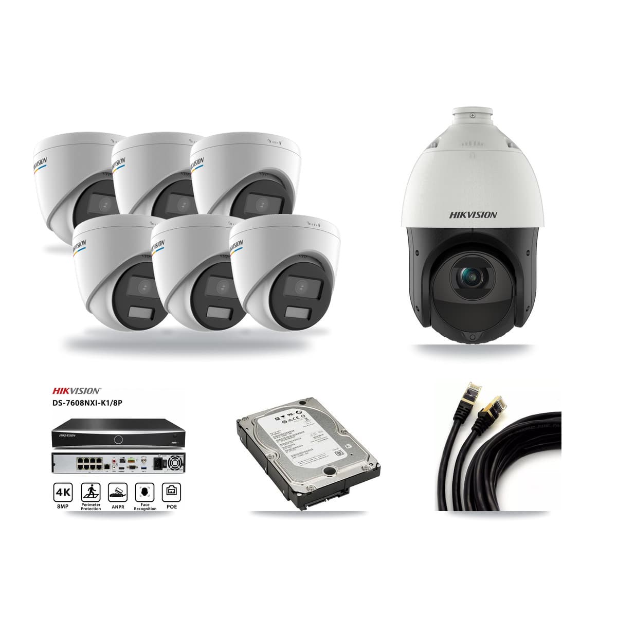 Hikvision 8-Channel 2MP – 4MP CCTV Kit — 6 2MP Turret + 1 4MP PTZ Cameras + 5TB Recording - Image 1