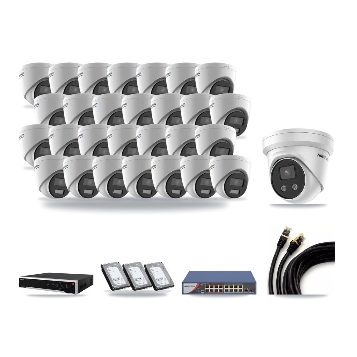 Hikvision 32-Channel 2MP – 5MP CCTV Kit — 28 2MP + 1 5MP Turret Cameras + 3× 6TB Recording - Image 1