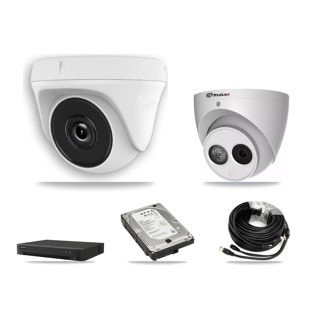 Prolux & Hikvision 16-Channel 2MP – 4MP CCTV Kit — 5 White 2MP Dome + 1 4MP Turret Cameras + 5TB Recording (IDS-7216HQHI Recorder)