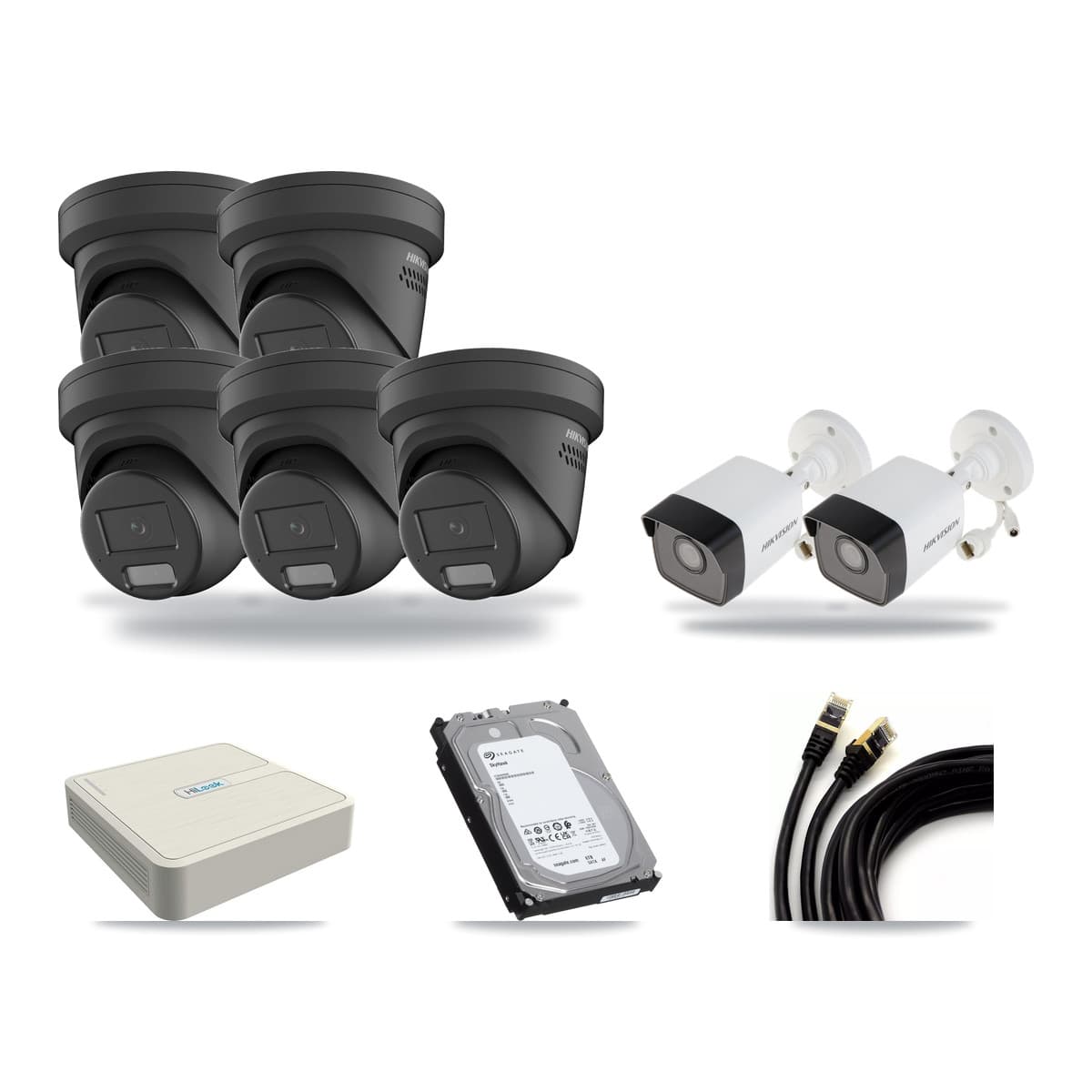 Hikvision & HiLook 8-Channel 4MP – 5MP CCTV Kit — 2 5MP Bullet + 5 Black 4MP Turret Cameras + 6TB Recording - Image 1