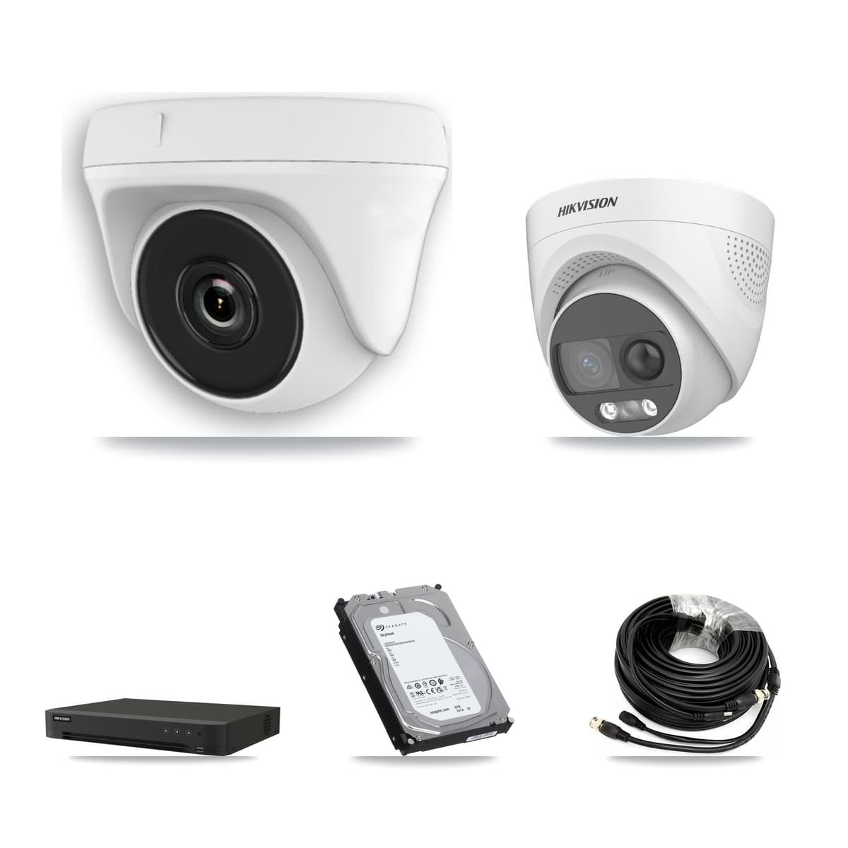 Hikvision 16-Channel 2MP – 5MP CCTV Kit — 1 DS-2CE72KF3T 5MP Turret + 7 White HDT-2MP-N20W 2MP Dome Cameras + 6TB Recording (IDS-7216HQHI Recorder)