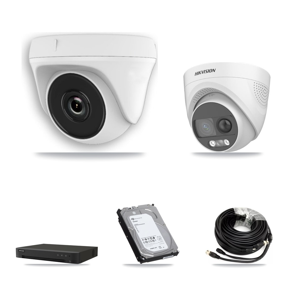 Hikvision IDS-7216HQHI-M1/XT 16-Channel DVR CCTV Kit — 1× DS-2CE72KF3T-PIRXO 5MP Turret + 7× HDT-2MP-N20W-2.8MM White 2MP Dome Cameras + 6TB HDD