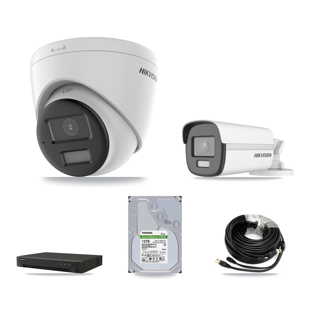 Hikvision 8-Channel 4K CCTV Kit — 1 DS-2CE12UF3T-E Bullet + 3 DS-2CE78U0T-LPTS Turret Cameras + 10TB Recording (IDS-7208HUHI-M1/XT Recorder)