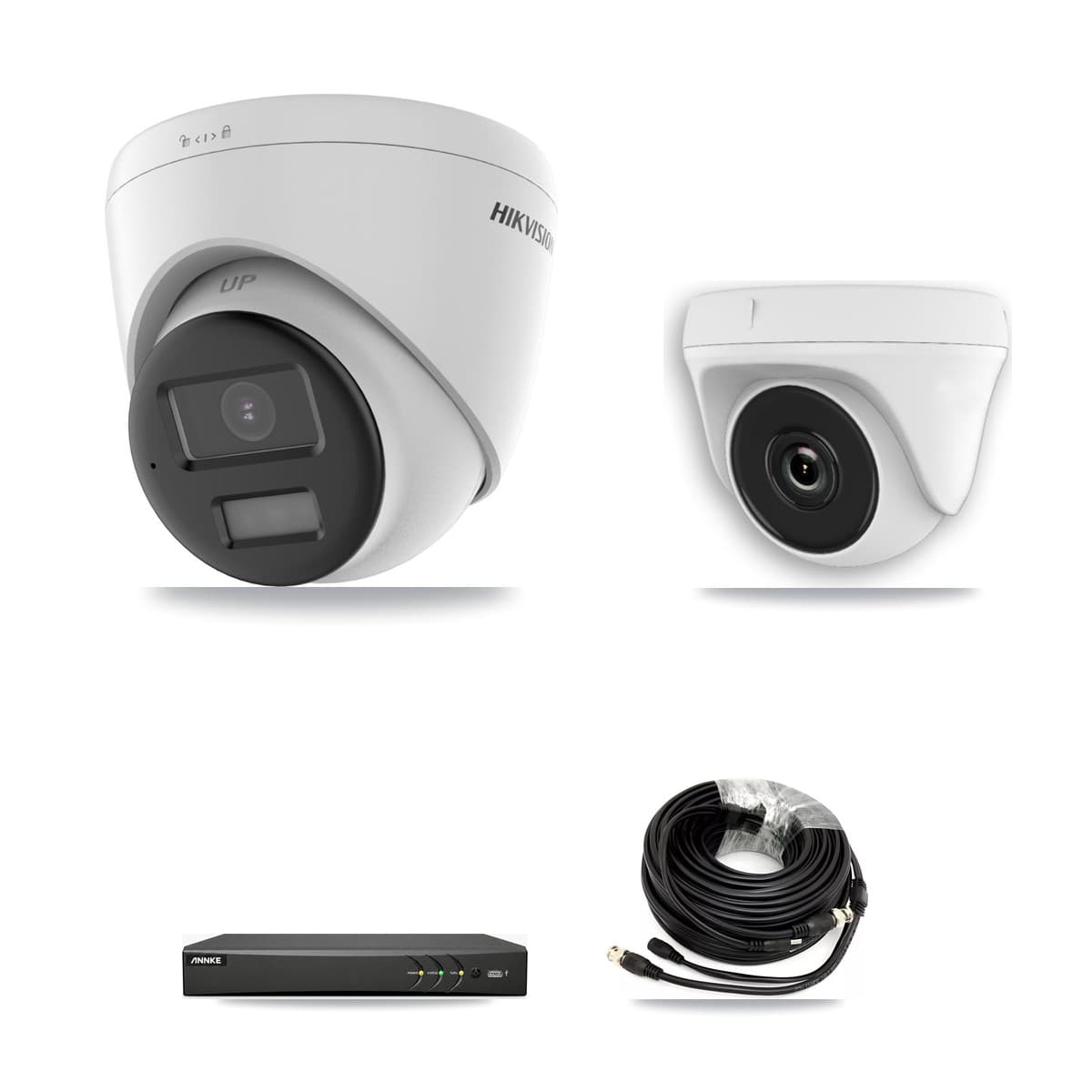 Hikvision & ANNKE 4-Channel 2MP – 4K CCTV Kit — 1 4K Turret + 1 White 2MP Dome Cameras + 3TB Recording
