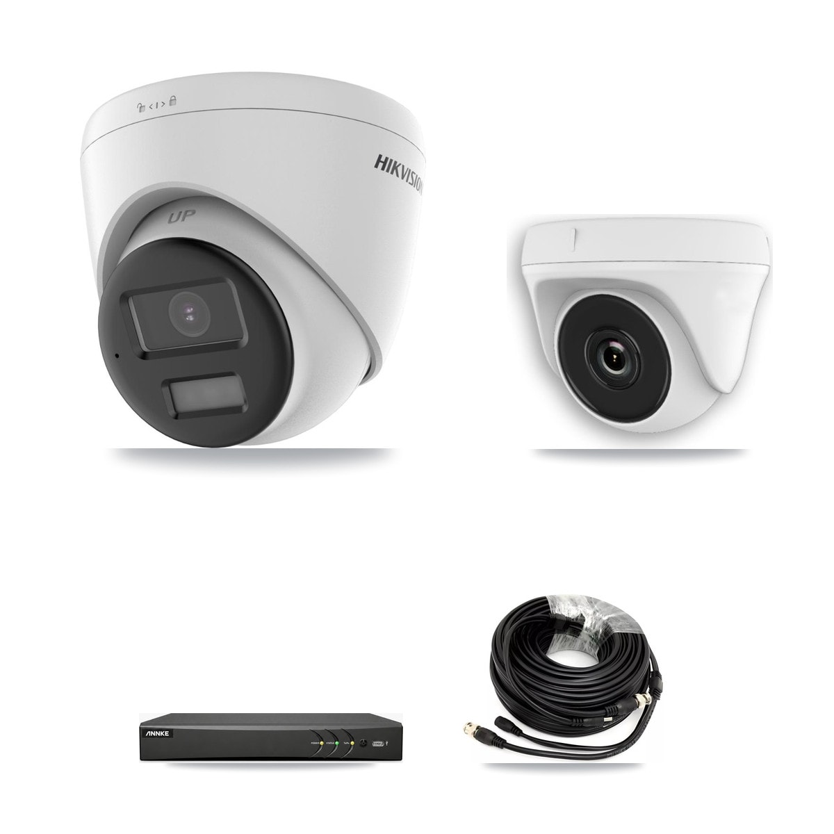 Hikvision & ANNKE 4-Channel 2MP – 4K CCTV Kit — 1 4K Turret + 1 White 2MP Dome Cameras + 3TB Recording - Image 1