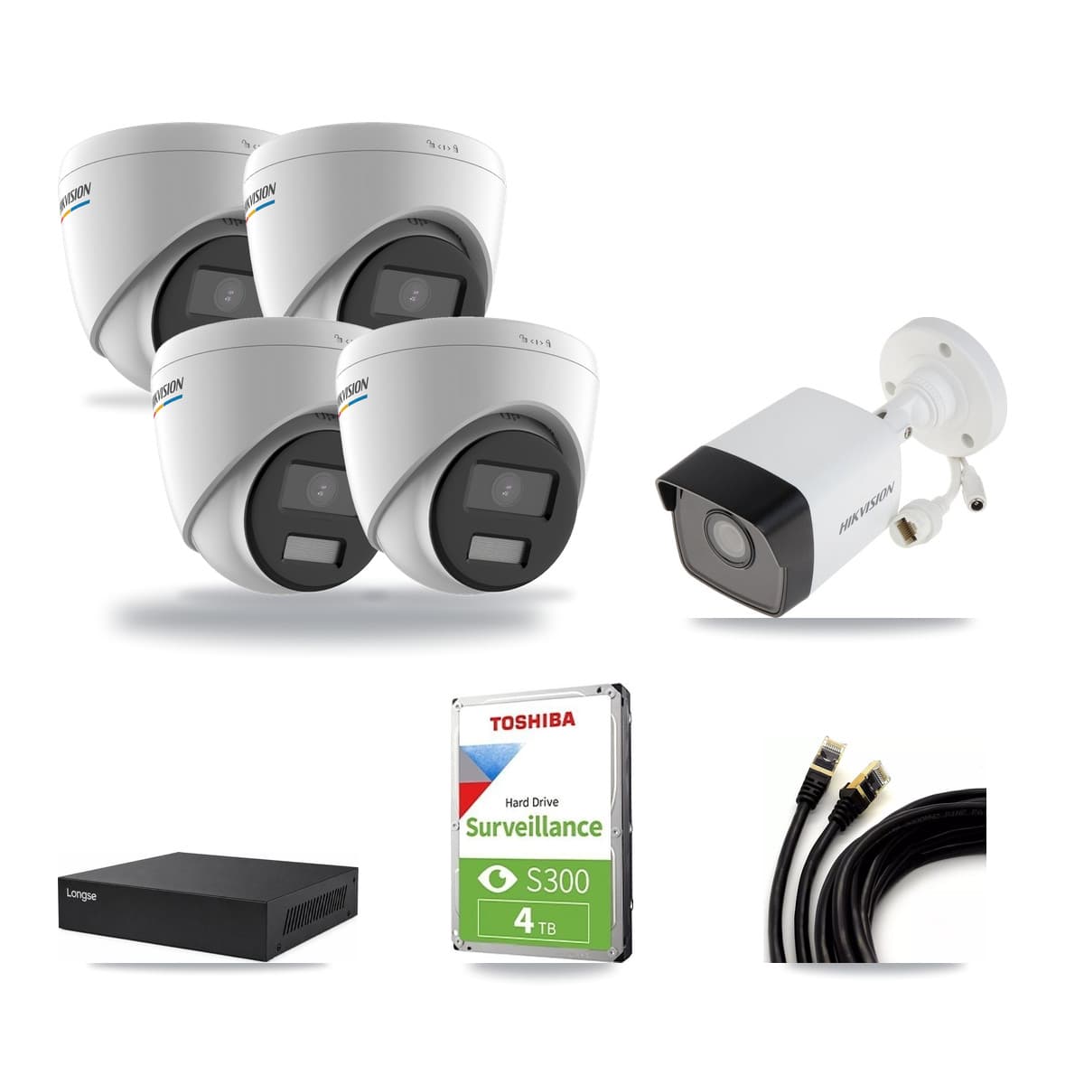 Hikvision & Longse 8-Channel 2MP – 5MP CCTV Kit — 1 5MP Bullet + 4 2MP Turret Cameras + 4TB Recording - Image 1