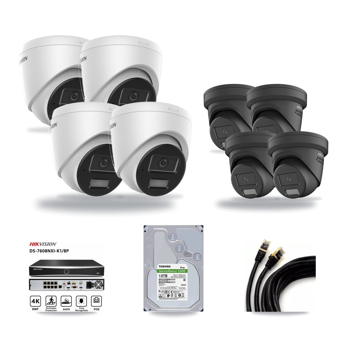 Hikvision 8-Channel 4MP CCTV Kit — 4 DS-2CD1343G2 + 4 DS-2CD2347G2 Turret Cameras + 10TB Recording - Image 1