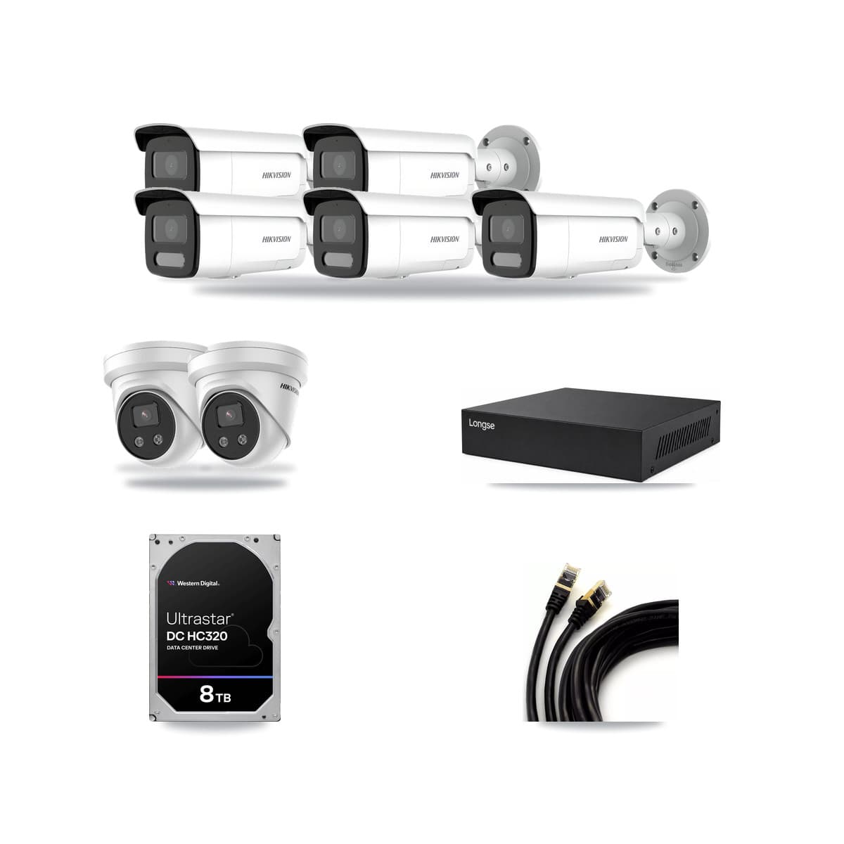 Hikvision & Longse 8-Channel 4MP – 5MP CCTV Kit — 5 4MP Bullet + 2 5MP Turret Cameras + 8TB Recording - Image 1