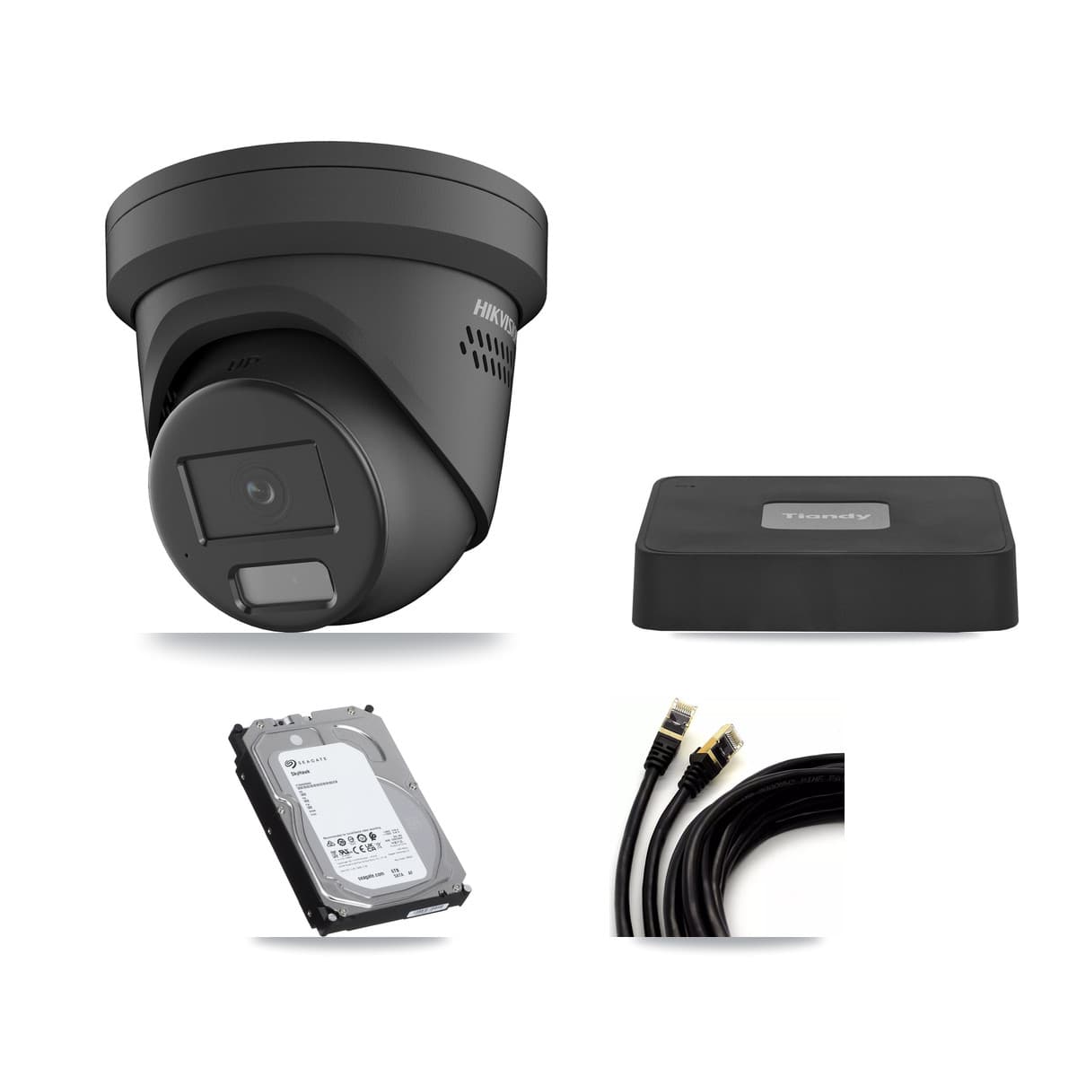 Hikvision & Tiandy 4-Channel 4MP CCTV Kit — 4 Black Turret Cameras + 6TB Recording