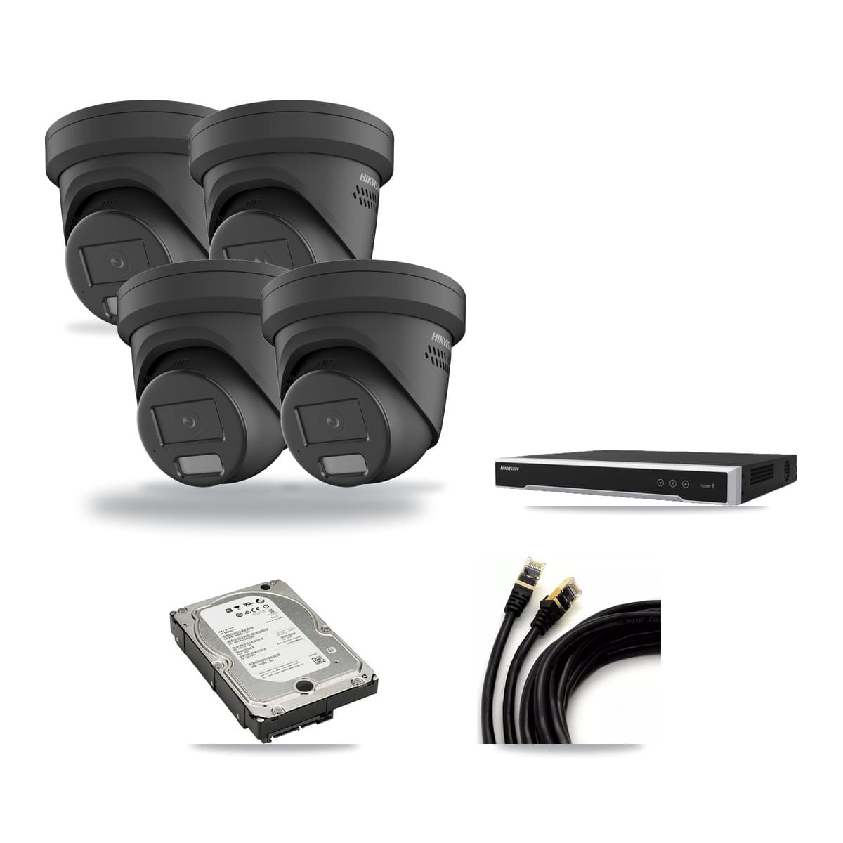 Hikvision 8-Channel 4MP CCTV Kit — 4 Black Turret Cameras + 5TB Recording (DS-7608NI-M2 Recorder) - Image 1