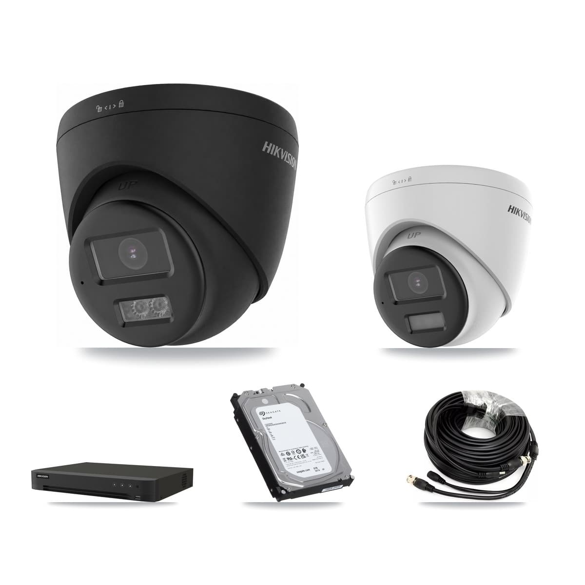 Hikvision 8-Channel 5MP – 4K CCTV Kit — 1 DS-2CE78K0T-LPTS 5MP + 5 Black DS-2CE78U0T-LTS-BLACK 4K Turret Cameras + 6TB Recording (IDS-7208HUHI-M1/XT Recorder) - Image 1