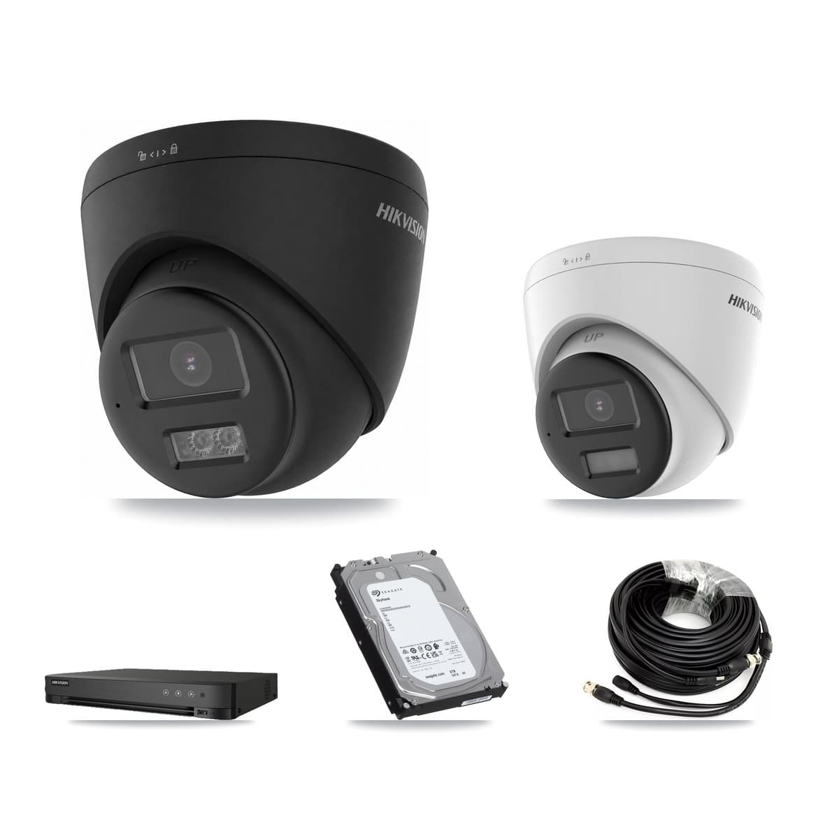 Hikvision 8-Channel 5MP – 4K CCTV Kit — 1 DS-2CE78K0T-LPTS 5MP + 5 Black DS-2CE78U0T-LTS-BLACK 4K Turret Cameras + 6TB Recording (IDS-7208HUHI-M1/E Recorder)