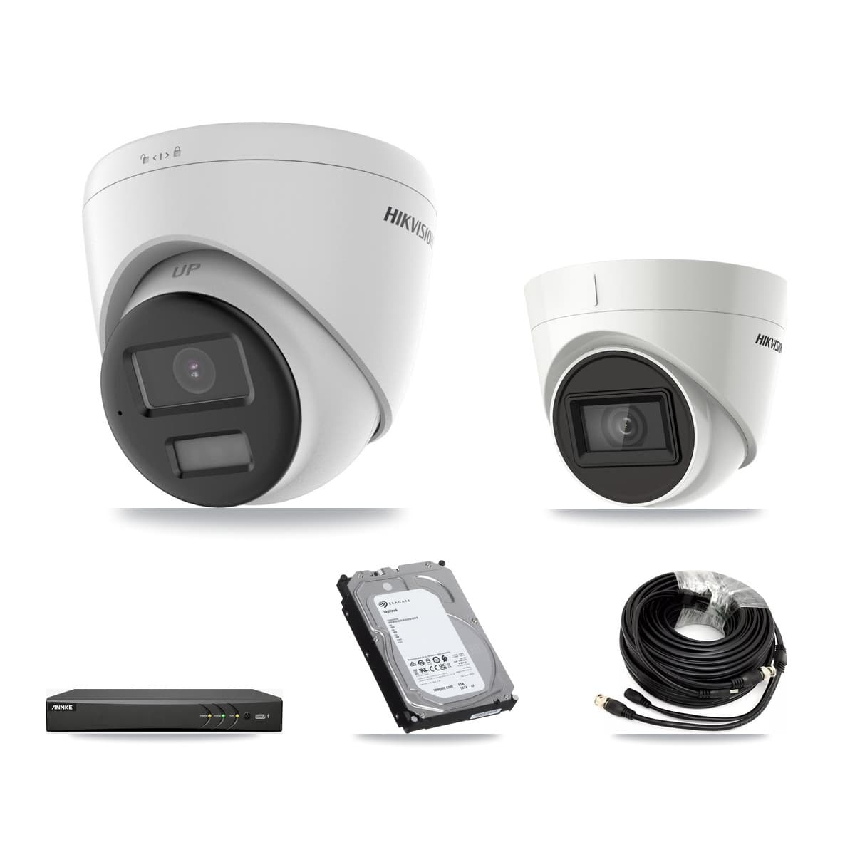 Hikvision & ANNKE 4-Channel 4K CCTV Kit — 2 DS-2CE78U0T + 1 DS-2CE78U1T Turret Cameras + 6TB Recording