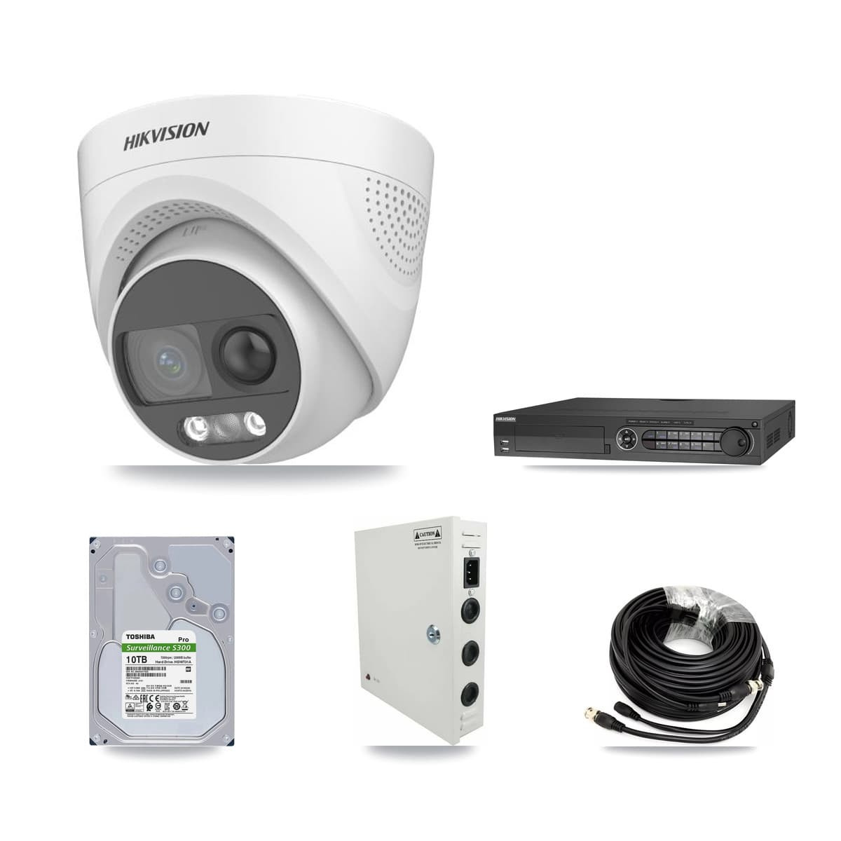 Hikvision 32-Channel 5MP CCTV Kit — 16 DS-2CE72KF3T Turret Cameras + 2× 10TB Recording (IDS-7332HUHI Recorder)