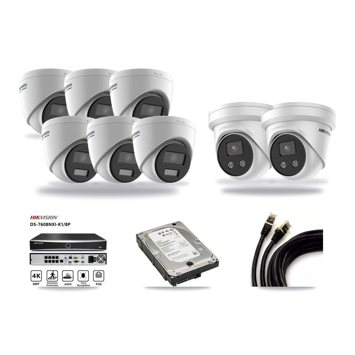 Hikvision 8-Channel 2MP – 5MP CCTV Kit — 6 2MP + 2 5MP Turret Cameras + 5TB Recording - Image 1