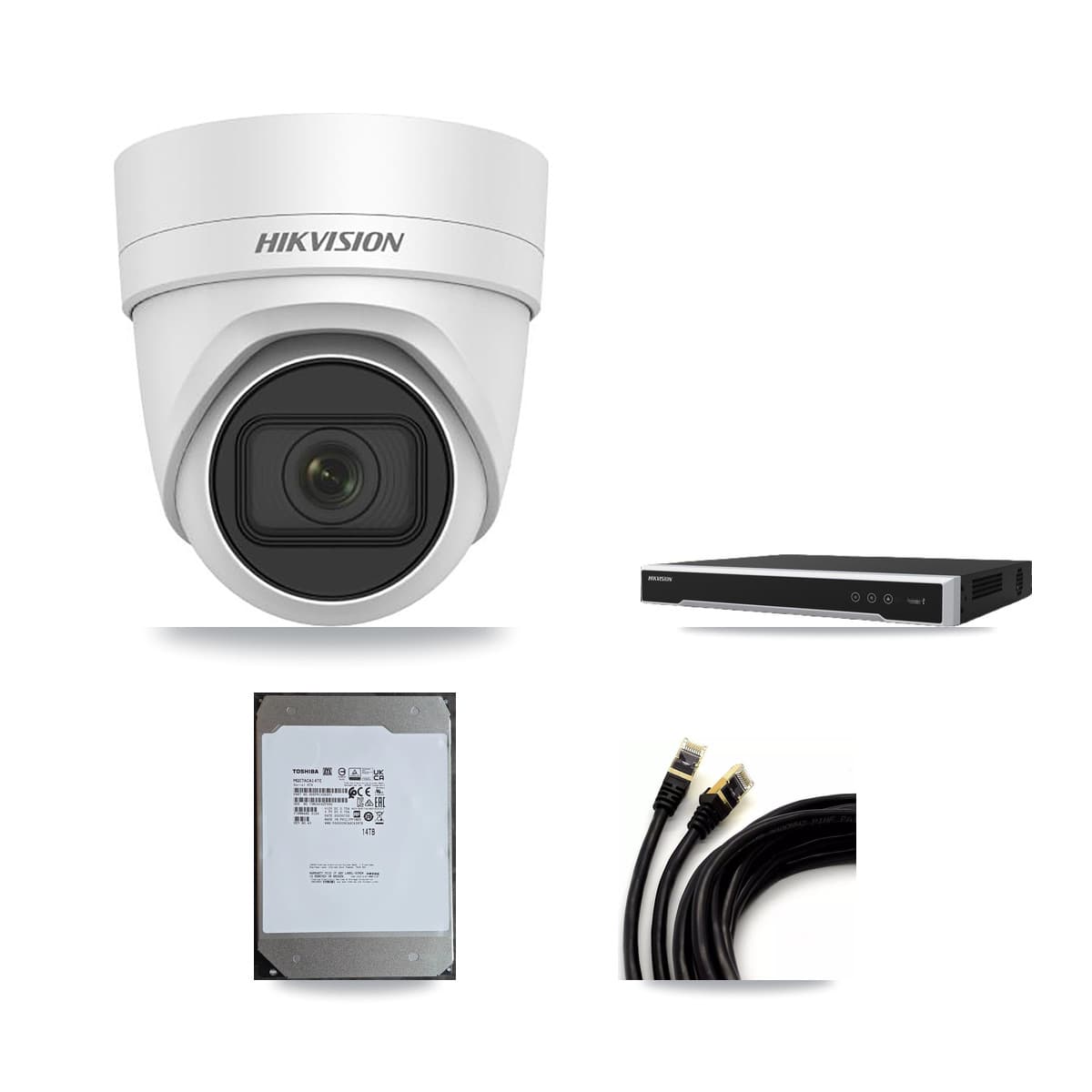 Hikvision 16-Channel 4K CCTV Kit — 16 DS-2CD2H83G0 Turret Cameras + 2× 14TB Recording (DS-7616NI-M2 Recorder)