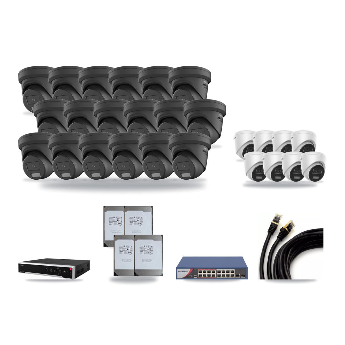 Hikvision 32-Channel 4MP CCTV Kit — 8 DS-2CD1343G2 + 18 DS-2CD2347G2 Turret Cameras + 4× 14TB Recording - Image 1
