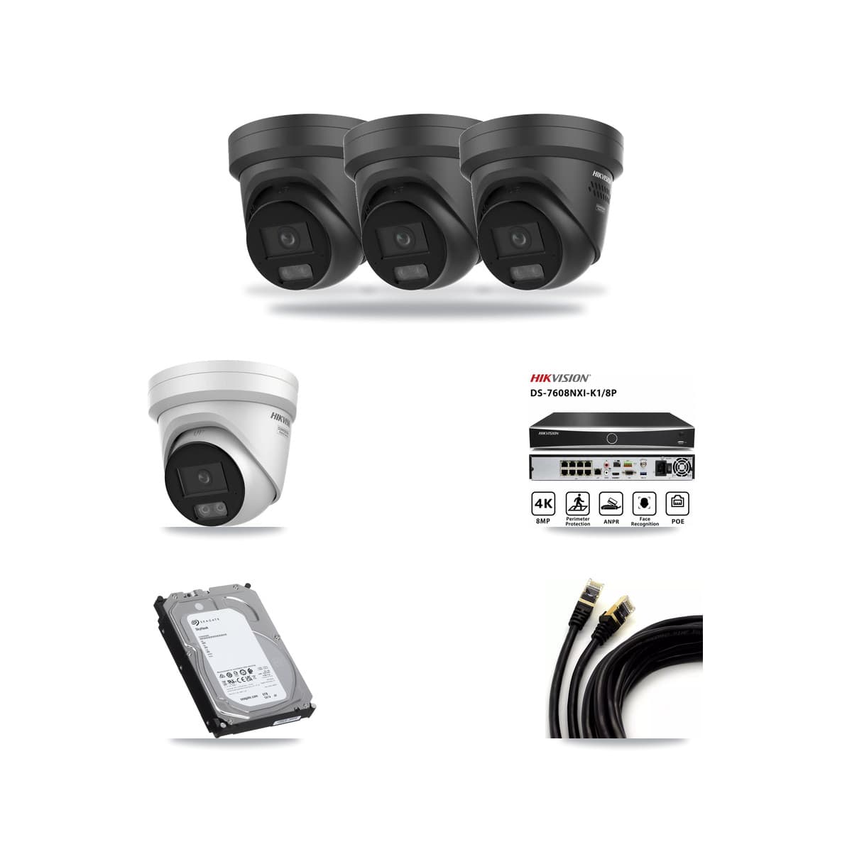 Hikvision 8-Channel 4K CCTV Kit — 1 + 3 Black Turret Cameras + 6TB Recording - Image 1