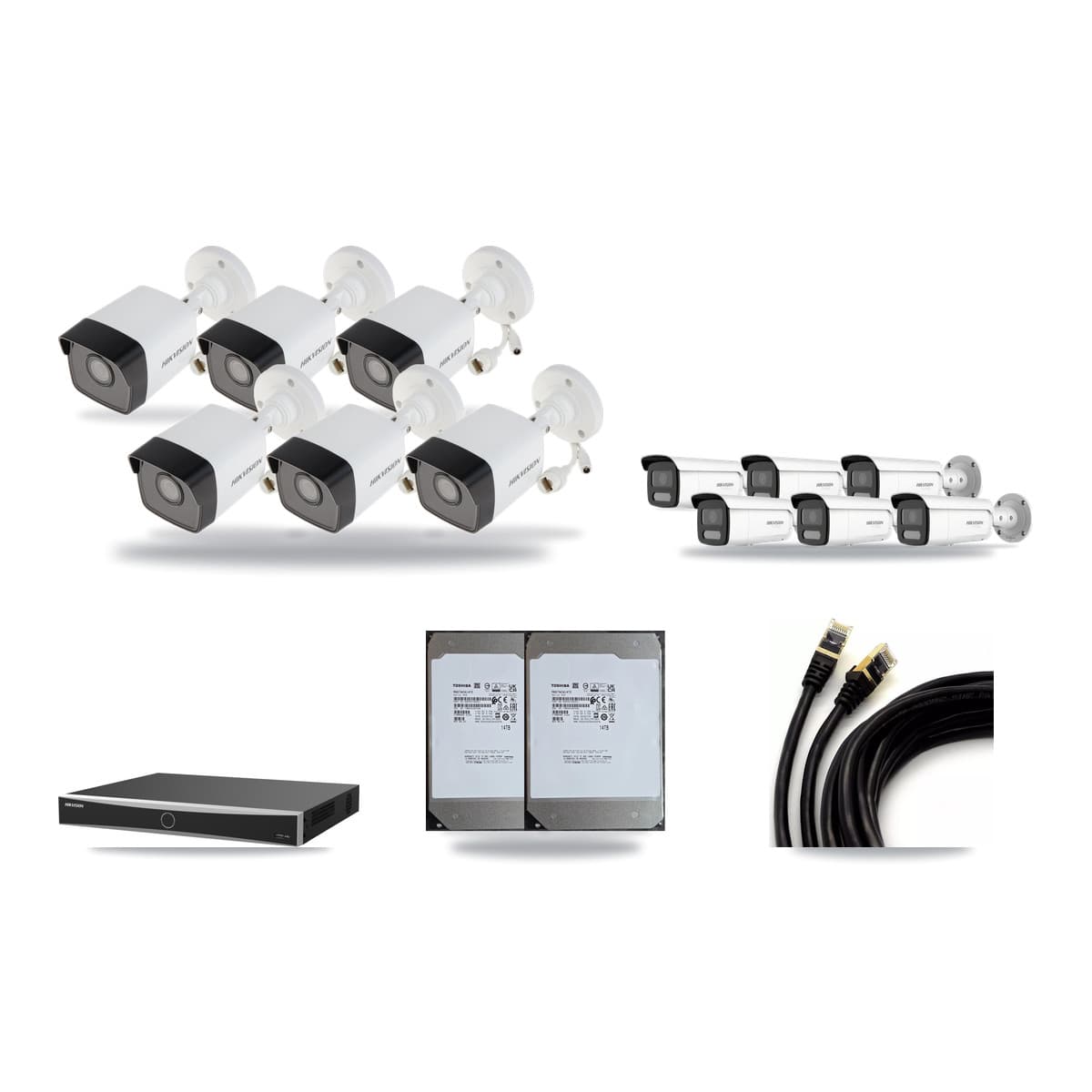 Hikvision 16-Channel 5MP – 4K CCTV Kit — 6 5MP + 6 White 4K Bullet Cameras + 2× 14TB Recording (DS-7616NXI Recorder) - Image 1