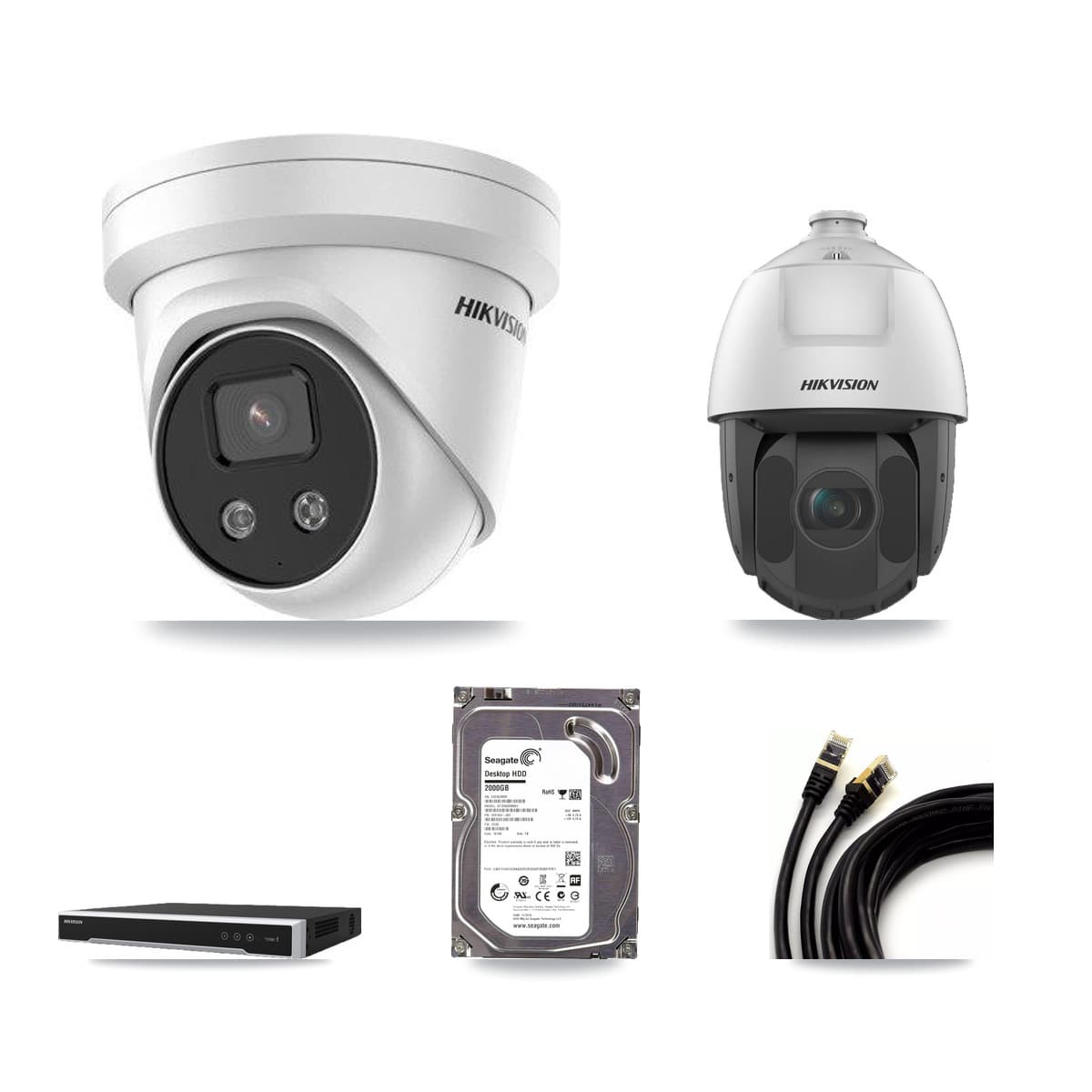 Hikvision 16-Channel 2MP – 5MP CCTV Kit — 1 5MP Turret + 1 2MP PTZ Cameras + 2TB Recording (DS-7616NI-M2 Recorder)