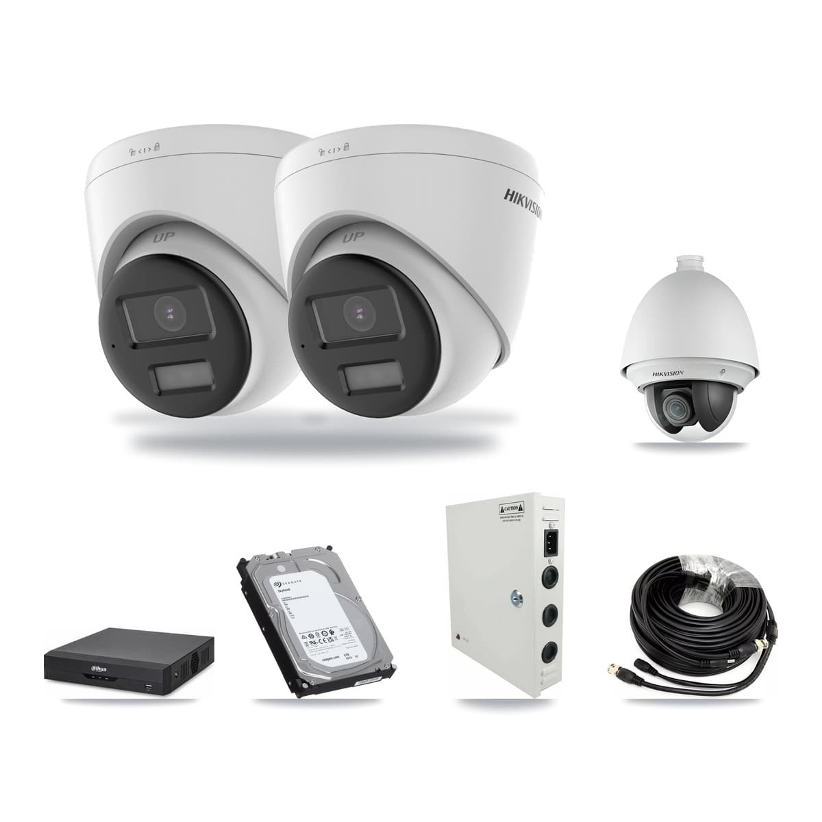 Hikvision & Dahua 4-Channel 2MP – 4K CCTV Kit — 1 2MP PTZ + 2 4K Turret Cameras + 6TB Recording - Image 1