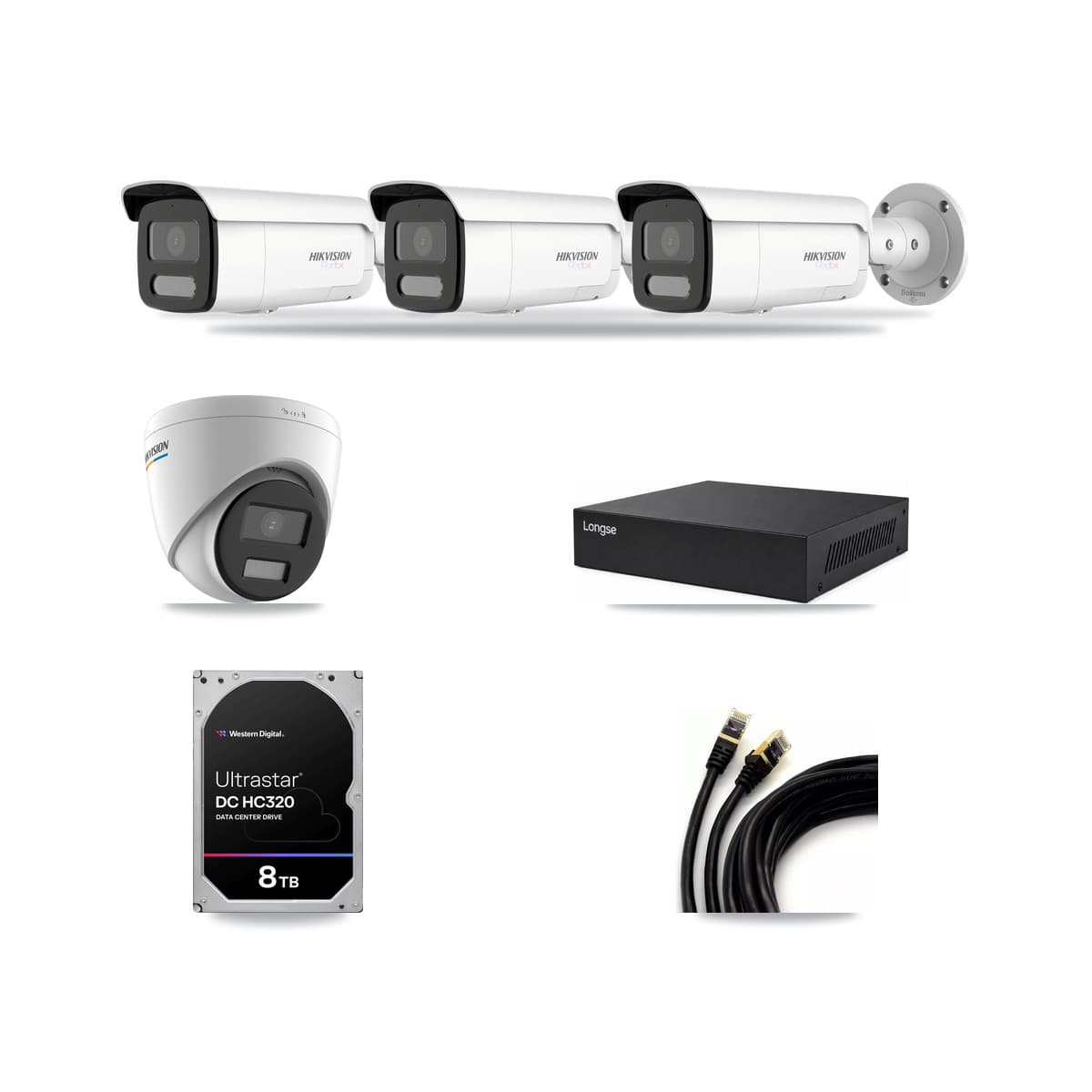 Hikvision & Longse 8-Channel 2MP – 4K CCTV Kit — 1 2MP Turret + 3 4K Bullet Cameras + 8TB Recording - Image 1
