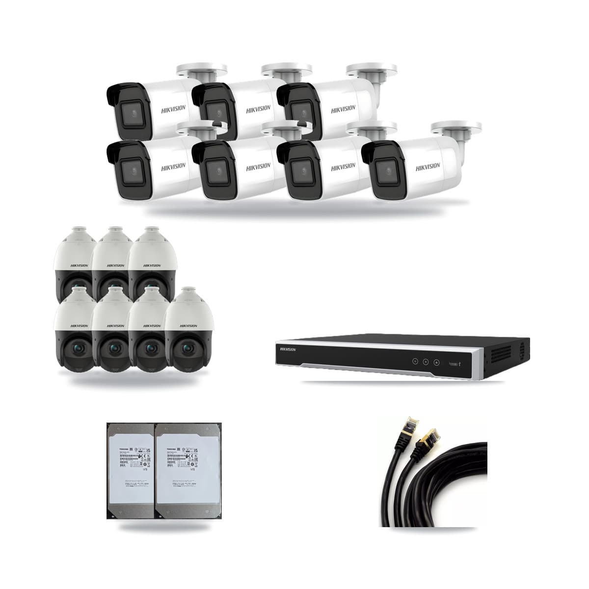 Hikvision 16-Channel 4MP – 4K CCTV Kit — 7 4K Bullet + 7 4MP PTZ Cameras + 2× 14TB Recording (DS-7616NI-M2 Recorder) - Image 1