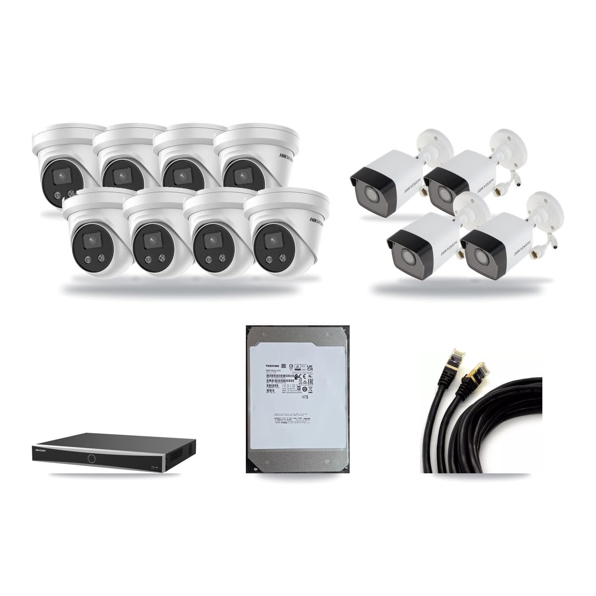 Hikvision 16-Channel 5MP CCTV Kit — 4 Bullet + 8 Turret Cameras + 14TB Recording (DS-7616NXI Recorder) - Image 1
