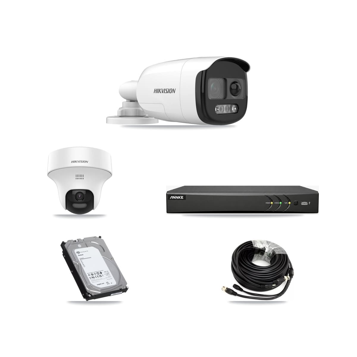Hikvision & ANNKE 4-Channel 5MP CCTV Kit — 2 DS-2CE12KF3T Bullet + 1 DS-2CE70K0T Turret Cameras + 6TB Recording